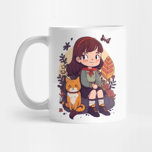 Sly Girl & Cat Kawaii Anime Orange Cat Lover Mug